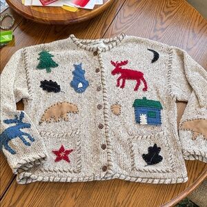 Women vintage Christopher &banks Animal Patterned Knit Jacket